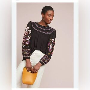 Anthropologie Louise Embroidered Top by Akemi + Kin black medium